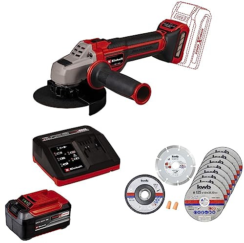 Einhell Professional Akku-Winkelschleifer TP-AG 18/125 CE Q Li Power X-Change (18V, Ø 125 mm, 33mm Schnitttiefe, Brushless, Konstantelektronik, inkl. 5,2 Ah Akku, Ladegerät, 10-tlg. Trennscheiben-Set)