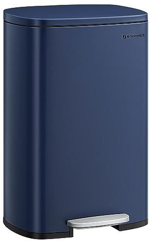 SONGMICS ULTB050L01 Mülleimer, 50 L, Edelstahl, für Küche, Recycling- oder Abfalleimer, weicher Verschluss, Trittpedal, herausnehmbarer Inneneimer, Mitternachtsblau