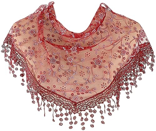 MAIRY Halstuch Damen Geschenk Freund Spitze Schiere Blumenschal Schal Wrap Quaste Schal Retro Mode Frauen Weiche Schals Mode Frauen Winter HerbstLeicht Weich Dreiecksschal DE138015