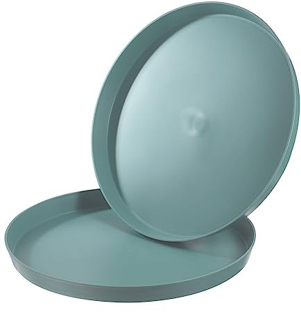 PATIKIL 14 Restaurant Serving Trays, 2 Pcs Round Non-Slip Food Service Tray Platter Reusable Plastic Fast Food Serving Tray for Bar Coffee Home Cafeteria Hotel, Green