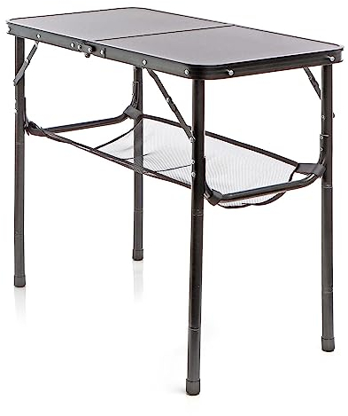 Toboli Table de Camping Pliante, 800 x 400 x 700 mm, Table Portable Noire en alu, réglable en Hauteur 33/44/56/70 cm, extérieur, BBQ, fêtes, Barbecue, Pique-Nique