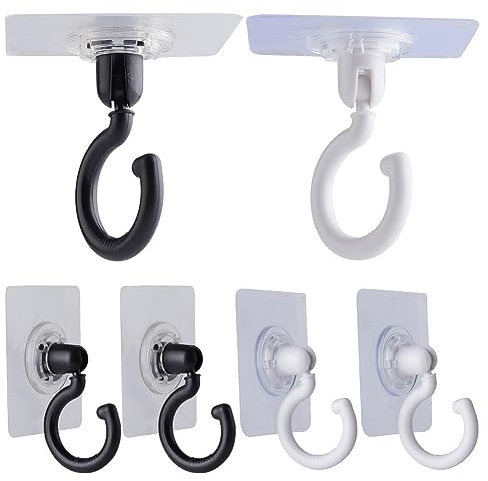 GORGECRAFT 6Pcs Adhesive Mosquito Net Ceiling Hooks and Wall Hooks Swivel Ceiling Turn 360°/180°Mounted Hooks for Hanging Small Plants Towel Coat Bag Bathroom Bedroom Kitchen Door, White&Black