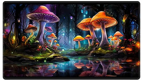 EDGFRTOIO Playmat Spielmatte, 61 x 35,6 cm, Tischmagie für MTG/TCG-Karten, Sammelkartenspiel, genähte Spielmatten, Commander-Deck, Gaming-Schreibtischmatte, Kartenspiel-Matten, Zauberpilz,