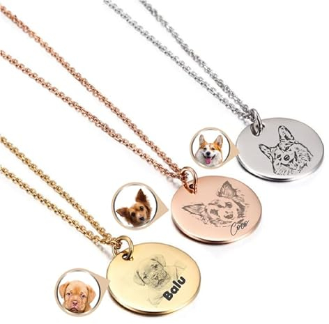 Personalisierte Tierkette mit Foto und Namen – Einzigartiges Andenken für Hunde, Katzen, Pferde und mehr in Silber, Roségold und Gold (Gold)