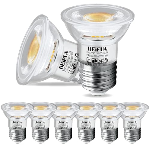 DEIFUA E27 LED Lampe Warmweiss 3000K 3,5W 385 Lumen Ersetzt 50W Halogen Leuchtmittel, 6er-Pack, Nicht Dimmbar Reflektorlampe, Flimmerfrei Energiesparlampe, Abstrahlwinkel 360° Birne, 38° Spot Strahler