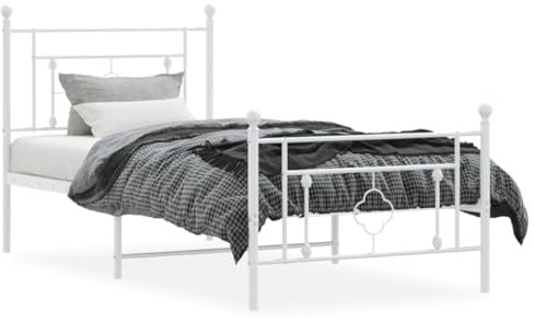 vidaXL Bettgestell mit Kopf- und Fußteil Metall Weiß 100x200 cm