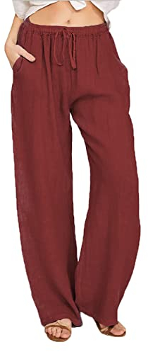Sommerhose Damen Leicht Freizeithose Loose Fit Sweathose Straight Bein Hose Lange Elegant Leinenhose Mädchen Casual Strandhose Einfarbiges Mode Stoffhose Retro Jogginghose Pendler Yogahose