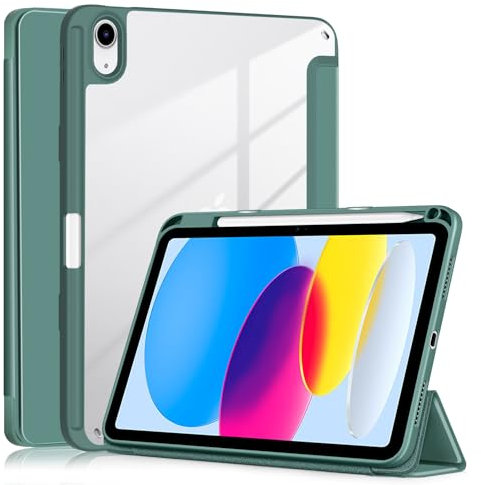 Yiernuo Custodia per iPad 10 Generation 2022 10.9 Pollici Tablet,Traslucido Cover con Funzione Supporto e Auto Sveglia/Sonno per ipad 10th Gen,Verde