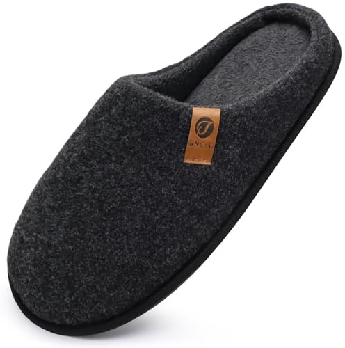 ONCAI Slippers Mens Felt Winter Warm Memory Foam House Home Shoes With Non Slip Rubber Sole Black Size 11