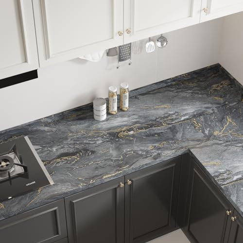 VaryFloral Papel Pintado Mate 30cmx300cm Papel Pared Autoadhesivo Mármol Oscuro Vinilo Marmol Gris Murales Decorativos Pared Vinilo Adhesivo Encimera Cocina Muebles Cajón Armario