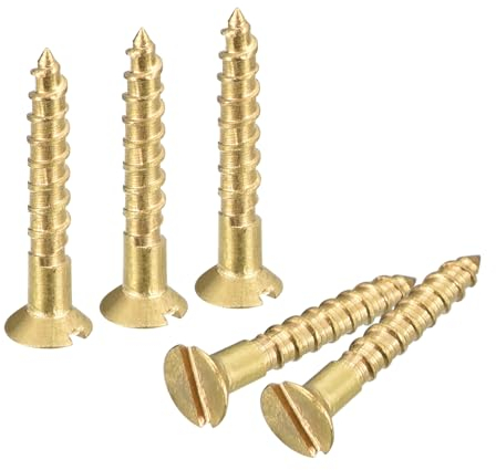 sourcing map Vis à Bois en Laiton, 40Pcs M1.6 x 10mm Vis Autotaraudeuse à Tête Plate à Entraînement Fendu, Fraisée pour Meubles de Menuiserie