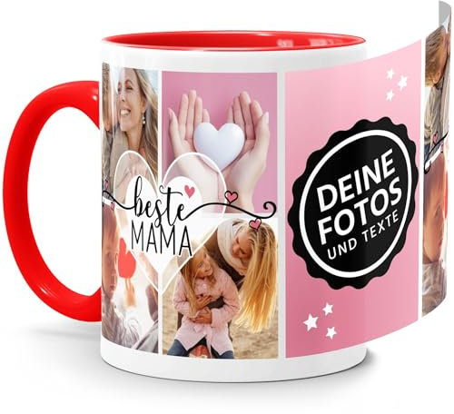 SpecialMe® Tasse mit Foto-Collage personalisiert mit bis zu 9 Bildern Fotogeschenk selbst gestalten für Mama weiss-innen-rot standard