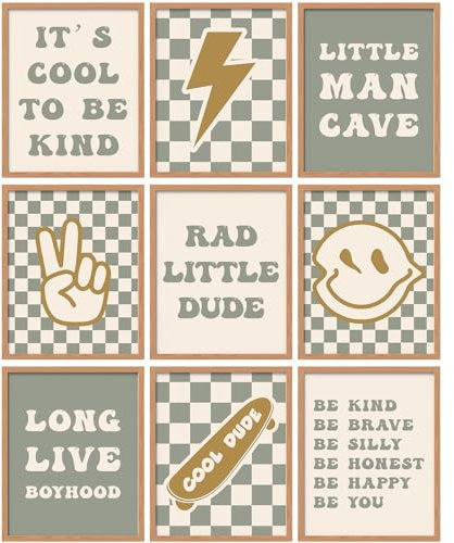 Eersida Retro-Poster, kariert, adrett, Lightning Peace, Long Live Boyhood Rad, Little Dude, Wandkunst, Geschenke für Jungenzimmer, Wohnheim, Dekoration, ungerahmt