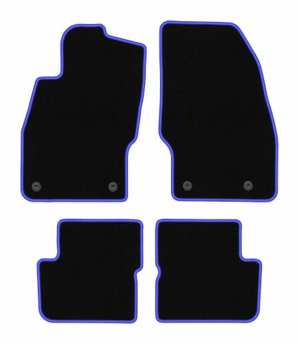 Velours-Fußmatten passend für Opel Corsa D 2006-2015, Schwarz-Blau, CARLUX | passend für Schrägheck; Velours-Teppich (Polypropylen), ca. 6,5 mm; rutschfest, runde Befestigungen (Typ OP)