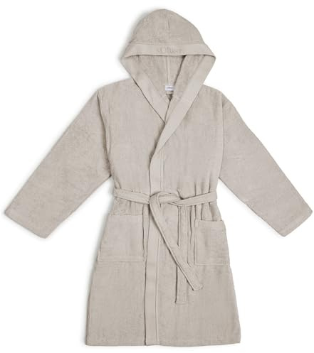 s.Oliver Bademantel unisex M bis L - 100% Baumwolle, weich & anschmiegsam, praktische Kapuze & 2 Taschen, beige