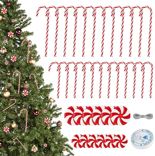 Candy Cane Weihnachtsdekorationen 50pcs/Set Plastik -Candy Cane Ornamente Candy Lollipop Twisted Crutch für Weihnachtsbaum -Ornamente DIY Bastelparty Vorräte Hängende Ornamente