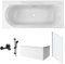 Pack baignoire droite 170 x 75 JACOB DELAFON Elise + tablier en angle + pack pommeau et mitigeur bain douche noir mat Aimé + pare bain chromé + vidage