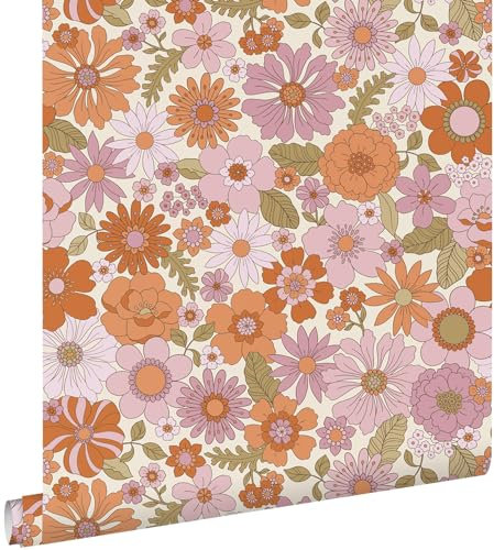 Esta Home Tapete Retro Blumen Lila und Orange 53 cm x 10.05 m