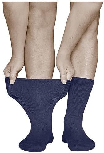 vitsocks Men's Extra Wide Top Loose Fitting Diabetic Socks (3 PAIRS) Swollen Feet Ankles Legs, navy blue, 12.5-15.5