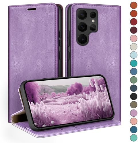 HUOUH für Samsung Galaxy S21 Ultra Hülle mit RFID Schutzhülle aus Lederhülle Handyhülle,Kartenfach ständer Handy hülle,360 Grad Schutz Cover für Samsung S21 Ultra Klapphülle Wallet Case Flieder Lila