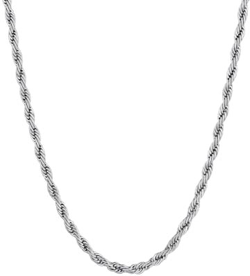 Supcare Silver Rope Chain for Men, 3mm Twist Rope Chain in 316L SS, Hand Polished and Maintenance Free, 22 Punk Style Silver Chain Men, Boys Chain with Gift Box