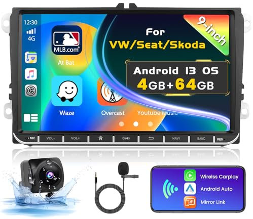 Inefala 4G+64G Android 15 Autoradio per VW Polo Golf Caddy Tiguan Touran Passat Seat, 9 Pollici Schermo Stereo Auto Bluetooth con Wireless CarPlay e Android Auto GPS WiFi RDS/FM SWC MIC Retrocamera