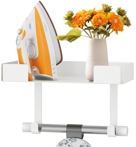 JUYSON Ironing Board Holder Wall Mount, Ironing Board Hanger Wall Mount Ironing Board Storage, Iron Board Wall Mount for Laundry Rooms, Iron and Ironing Board Set Holder Wall Mount(White)
