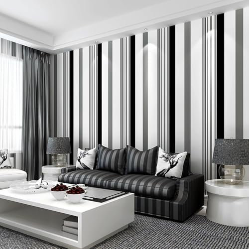 Tapete Moderne Minimalistische Schwarz-weiß Grau Gestreifte Vliestapete Mode Vliestapete Wanddekoration 3D Effekt Tapeten Wohnzimmer Gestreifte Tapeten 0.53 * 9.5m (0.53 * 9.5m,Streifen)