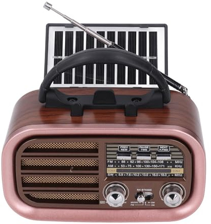 Altoparlante Portatile Bluetooth con USB e Carica Solare, Radio AM/FM Vintage, Effetto Bassi Potenti, Display Frequenza Analogico, Ideale per Campeggio e Escursioni