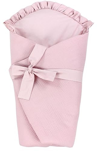 TupTam Unisex Baby Einschlagdecke mit Schleife, Farbe: Musselin/Puderrosa, Größe: 70 x 70 cm