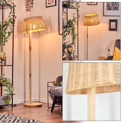 hofstein Lampadaire Cavaca, avec pied en bois au design scandinave, style bohème avec abat-jour en rotin, Ø 45 cm, E27, hauteur 171 cm, interrupteur à pied - salon, chambre à coucher, salle à manger