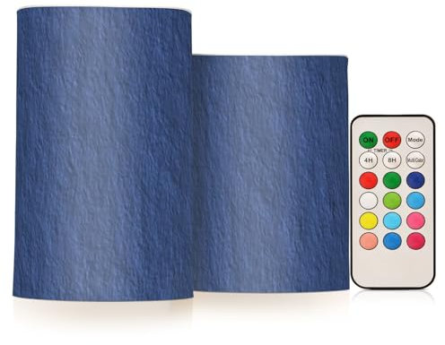 Amooorous Navy Blue Linen Texture Operated Candles Electronic Candle Lights Flickering Timer flameless Candles Flickering with Remote Easter Small Battery Operated 2-Piecing Set