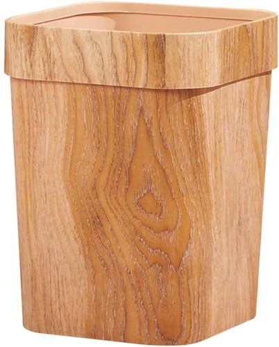 Wood Grain Plastic Trash Can Bedroom, Farmhouse Wastebasket Bin Retro Style, Open Garbage Can for Office, Living Room, Hotel, Bathroom