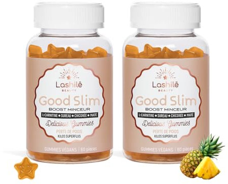 Lashilé Beauty - Good Slim - Coupe Faim puissant - Compléments Alimentaires - Efficacité Prouvée - Made in France - Vitamine C, B6, Extrait de Sureau, Chicoée - Cure 2 mois - 120 Gummies