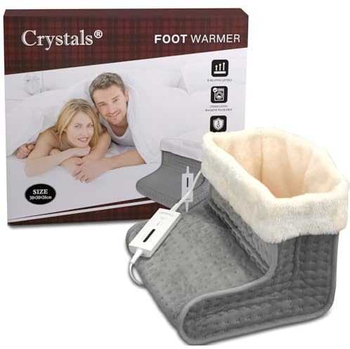 Crystals Electric Heated Foot Warmer with 5 Temperature Settings, Auto Shut-Off, Soft Breathable Fabric, Safe Overheat Protection – Winter Warmth for Men & Women, Perfect Feet Warmer for Cold Feet