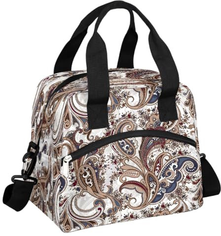 GeMeFv Bolsa de almuerzo con aislamiento de cachemira vintage para mujeres y hombres, lonchera reutilizable con correa ajustable para el hombro