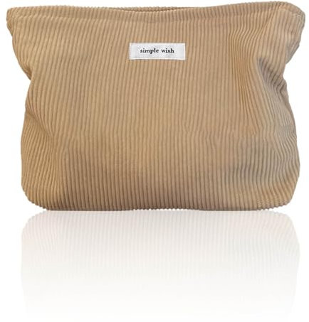 Tcdwla Kosmetiktasche, Kulturtasche Damen, Kulturbeutel Groß, Waschtasche Cord, Makeup Bag, Multifunktionaler für Schule, Reisen, Strand, Einkaufen (Khaki)