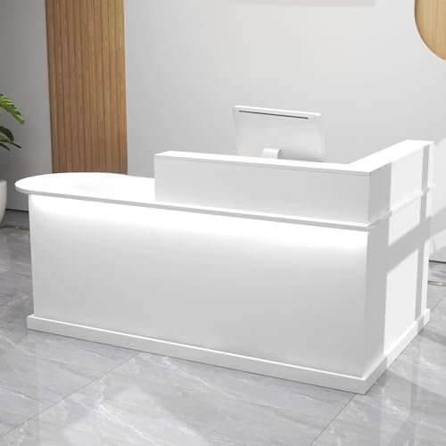 YUGXTH Empfangstheke, Empfangstresen mit Licht, L-förmiger Empfangstresen, Rezeptionstresen, Laden-Theke, Verkaufstheke, für Zuhause, Büro, Salon(Wit,100cm/39.3in)