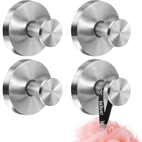 Hshenjhu 4 Piezas Gancho Ventosa, Plata Acero Inoxidable Colgador Toallas sin Taladro, Colgador Ventosa de Vacío, Ganchos con Ventosa para Colgar Toallas Pelotas de Baño Abrigos Sombreros etc