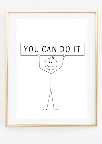 Din A4 Kunstdruck ohne Rahmen - Spruch - You can do it - Du kannst es - Comicfigur Motivation Entschlossenheit Mut - Bild Druck Poster