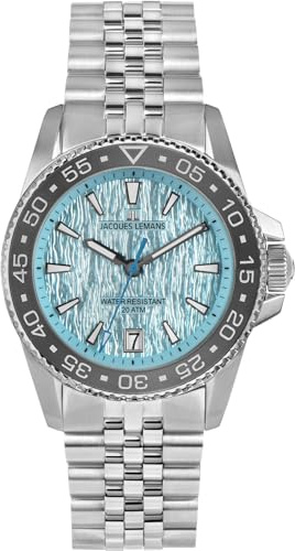 JACQUES LEMANS 1-2205M Herrenuhr Liverpool Diver mit Glieder Edelstahlarmband 41 MM Datum 20 ATM