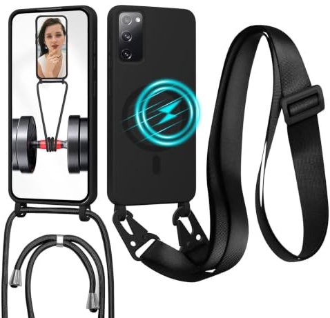 Coque pour Samsung Galaxy S20 FE avec Cordon,(Compatible avec MagSafe) Etui avec Collier - Tour de Cou Lanière en Corde - Silicone Housse avec Réglable Chaine pour Galaxy S20 FE,Bandouliere Coque,Noir