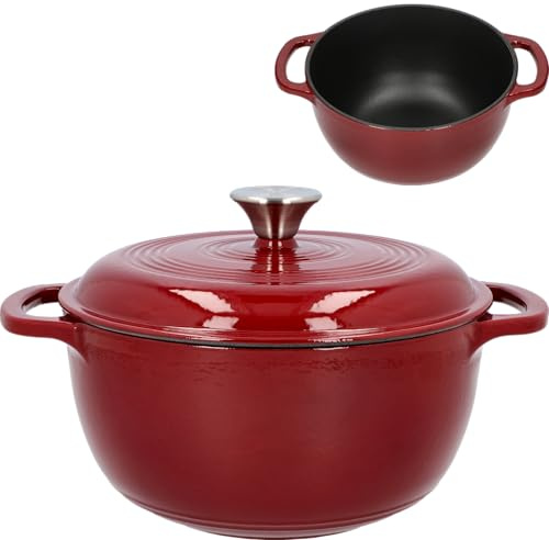 BROWIN® Gusseiserner Emaille-Kochtopf 330543 | 35 x 28 x 12,5 cm | Bordeux, 5,8L | Emaille Bräter mit Deckel | Dutch Oven für Zuhause, Küche