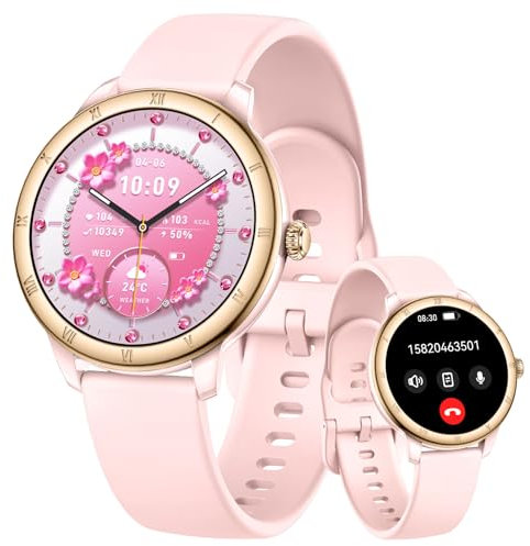 Smartwatch Donna con Chiamate WhatsApp 1,27 HD Orologio Fitness con 110+ Sports 24H Cardiofrequenzimetro SpO2 Sonno Ciclo Mestruale Contapassi IP68 Impermeabile Smart Watch Rotondo per Android iOS