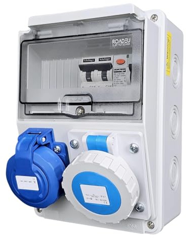 RoadEu | Wasserdichter Baustromverteiler IP66 mit Schuko 230V & CEE 16A 3-polig | Stromverteiler vorverdrahtet mit FI-Schutzschalter & LS-Schalter