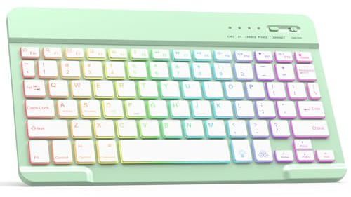 HZD Bluetooth Keyboard, iPad Tablet Rechargeable Wireless Keyboard, QWERTY | Quiet Portable for iPad, iPhone, Samsung, Lenovo, Huawei, Compatible Windows/Android/iOS (Light green)