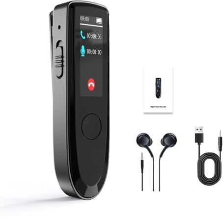 Plyisty Digitaler Diktiergerät mit Bluetooth, Tragbarer Clip-On-Musikplayer, AI-Geräuschunterdrückung, für Vorträge, Besprechungen, Interviews, Arbeit (32G)