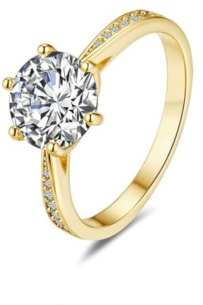 Skcess 18K Gelbgold Verlobungsringe, Wedding Ring 8mm Moissanit Weiß 2ct Größe 52 (16.6)