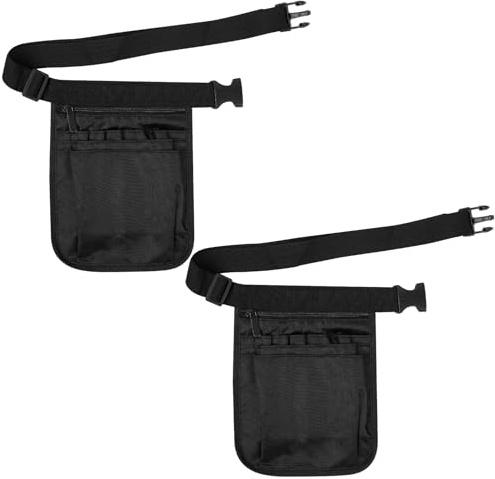 2 Stück Bauchtasche Damen Männer Klein Schwarz, Kellnertasche mit Gürtel, Hüfttaschen, Gürteltasche Organizer für Werkzeug Arbeitstasche(Schwarz, 25x18 cm)