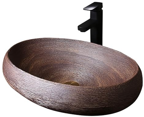 Vasca da bagno ovale in ceramica vintage per lavabo da banco per casa e hotel, elegante lavandino per interni ed esterni, piccolo lavandino elegante